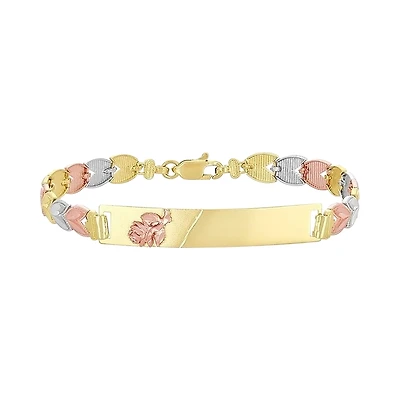 14K Gold Tri-Color Rose and Chevron ID Bracelet