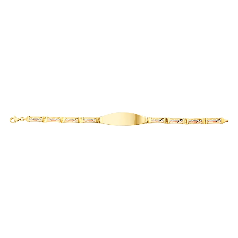 14K Gold Tri Color Diamond Cut ID Bracelet