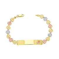 14K Gold Tri Color Heart Link ID Bracelet