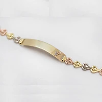 14K Gold Tri Color Heart Link ID Bracelet
