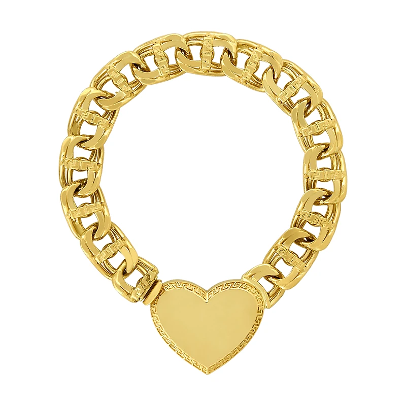 14K Yellow Gold Heart ID Chino Link Bracelet