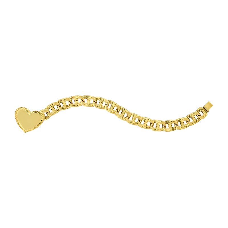 14K Yellow Gold Heart ID Chino Link Bracelet