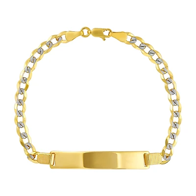 14K Yellow Gold 5.1mm Curb Pave Hinged ID Bracelet