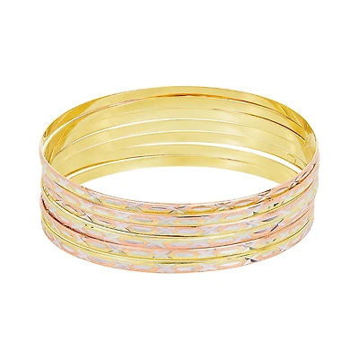 14K Tri Color Gold X Diamond Cut Semanario Bangles