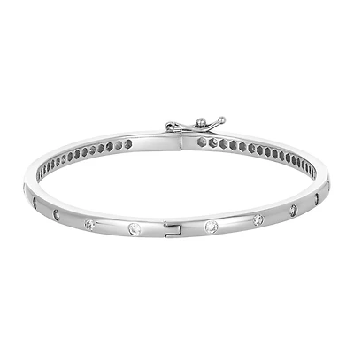 Silver Bezel Set Cubic Zirconia Bangle Bracelet