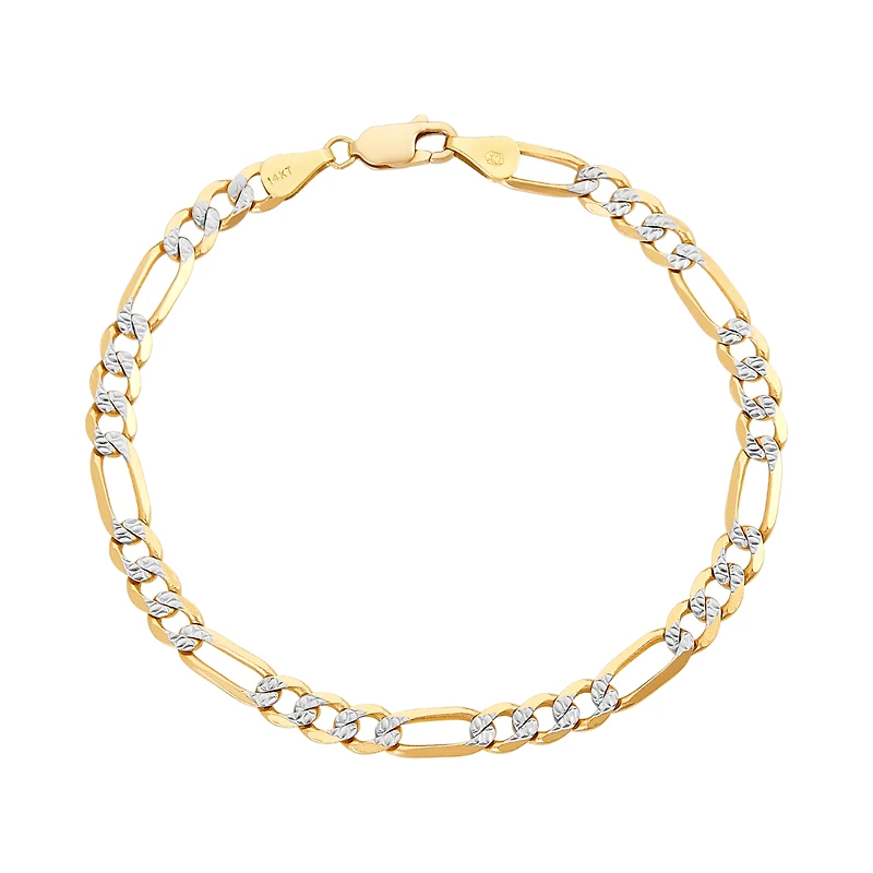 14K Yellow Gold 5.3mm Figaro Pave Bracelet