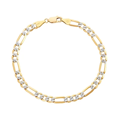 14K Yellow Gold 5.3mm Figaro Pave Bracelet