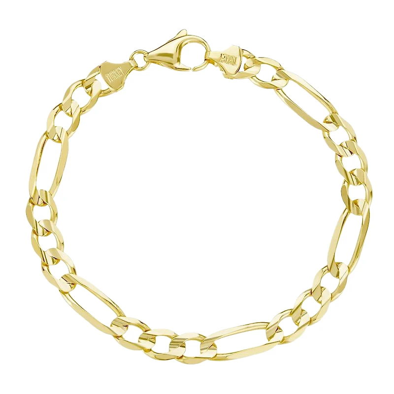 14K Yellow Gold 7.3mm Figaro Men's Bracelet