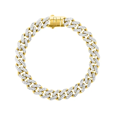 14K Yellow Gold 9.3mm Cuban Pave Hollow Bracelet