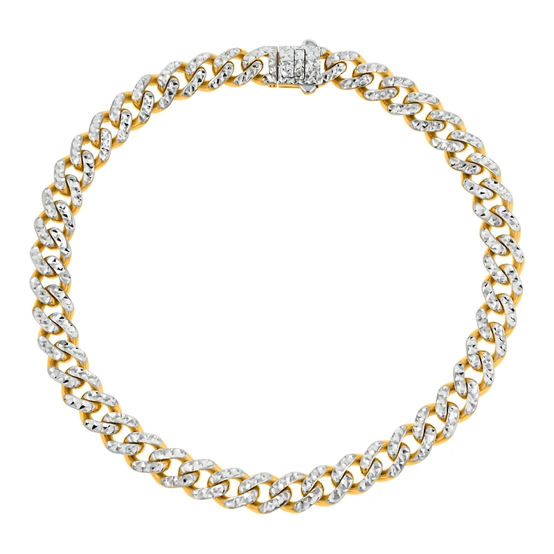 14K Yellow Gold 6.5mm Pave Hollow Cuban Link Bracelet