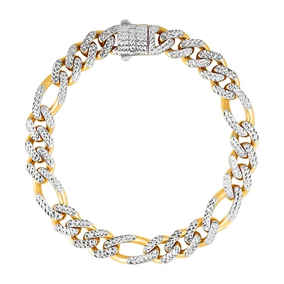 14K Yellow Gold 9.5mm Figaro Pave Hollow Bracelet