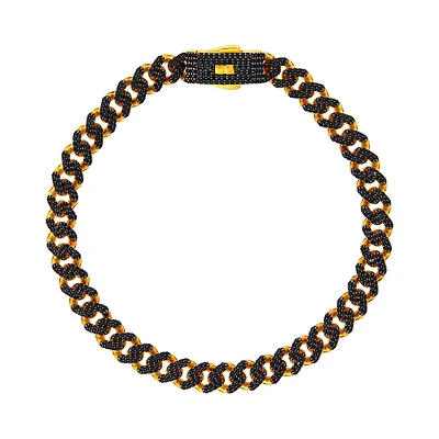 14K Yellow Gold 6.3mm Miami Cuban Black CZ Hollow Bracelet