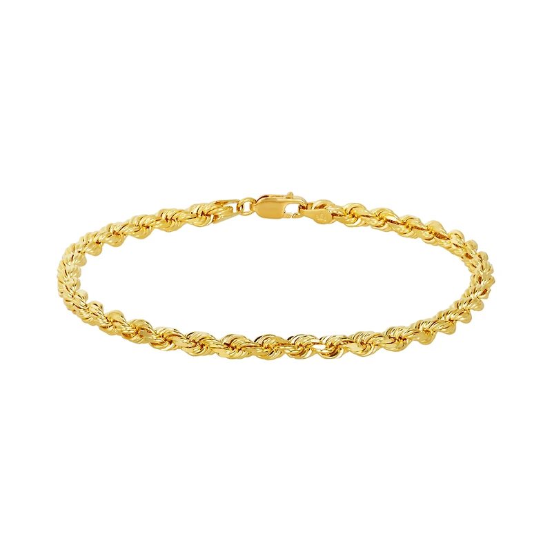 14K Yellow Gold Diamond Cut Rope Link Bracelet 