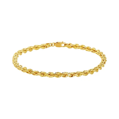 14K Yellow Gold Diamond Cut Rope Link Bracelet 