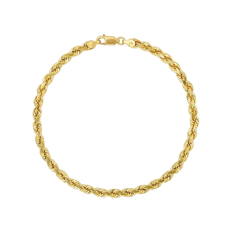 14K Yellow Gold Diamond Cut Rope Link Bracelet 