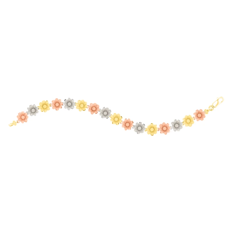14K Tri Color Gold Daisy Link Bracelet