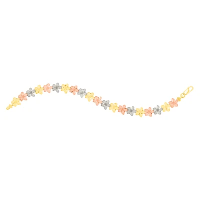 14K Tri Color Gold Plumeria Link Bracelet