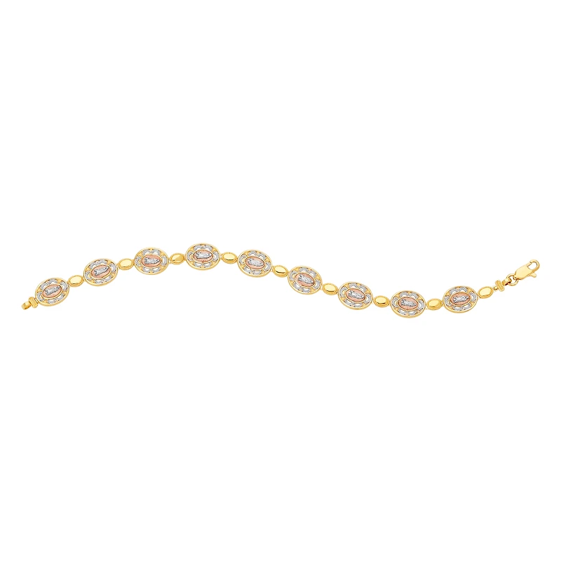 14K Tri Color Gold Oval Guadalupe Link Bracelet
