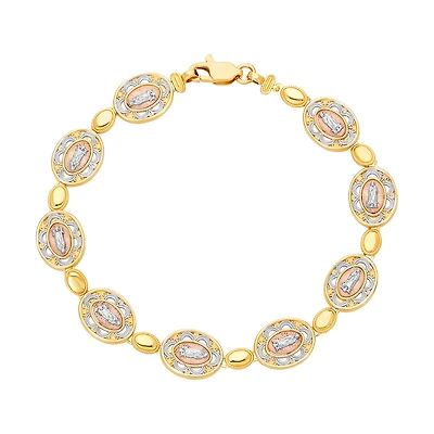 14K Tri Color Gold Oval Guadalupe Link Bracelet