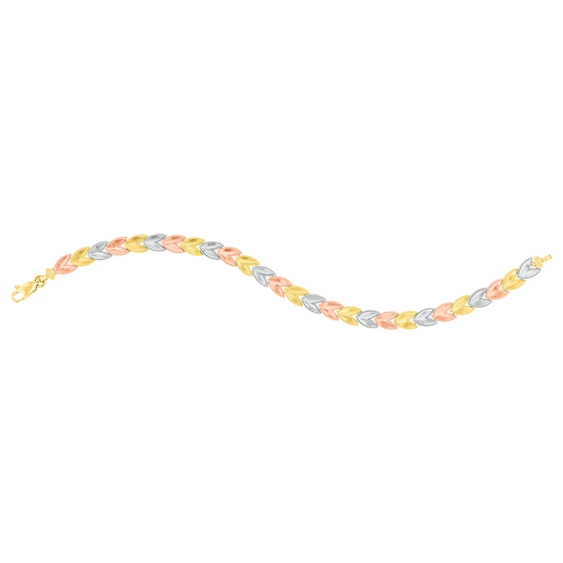 14K Tri Color Gold Chevron Link Bracelet