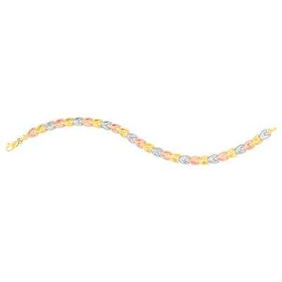 14K Tri Color Gold Chevron Link Bracelet