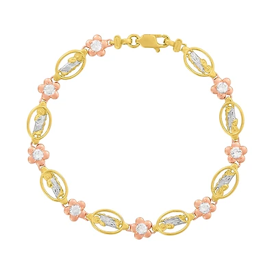 14K Two Tone Gold St. Jude Flower CZ Bracelet