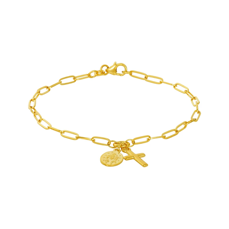 14K Yellow Gold Cross and Lady of Guadalupe Bracelet