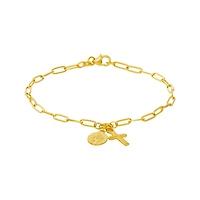 14K Yellow Gold Cross and Lady of Guadalupe Bracelet