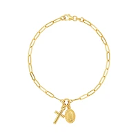 14K Yellow Gold Cross and Lady of Guadalupe Bracelet