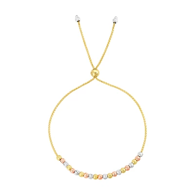14K Tri-Color Gold Moon Cut Bead Adjustable Bolo Bracelet