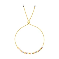 14K Tri-Color Gold Moon Cut Bead Adjustable Bolo Bracelet
