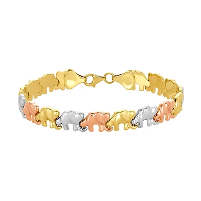 14K Tri Color Gold Elephant Bracelet