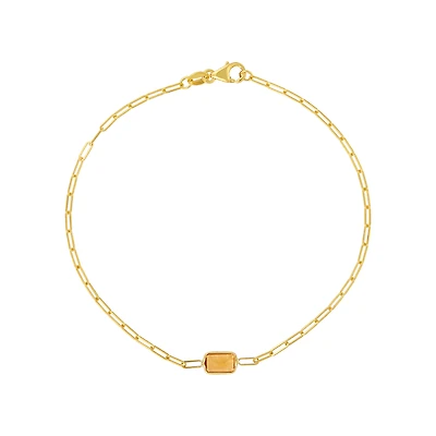 14K Yellow Gold Citrine Gemstone Paper Clip Bracelet