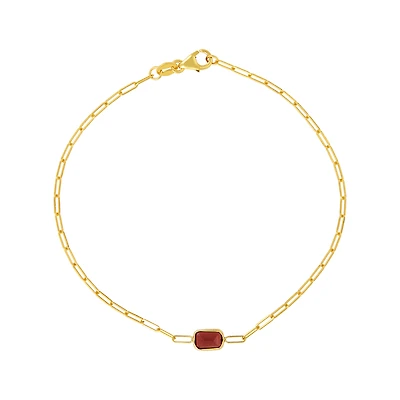 14K Yellow Gold Garnet Gemstone Paper Clip Bracelet