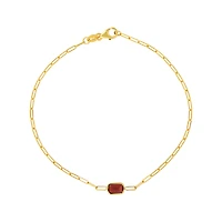14K Yellow Gold Garnet Gemstone Paper Clip Bracelet