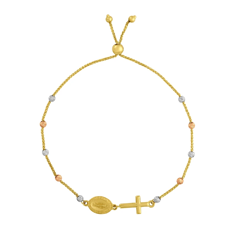 14K Tri Color Gold Rosary Bolo Bracelet