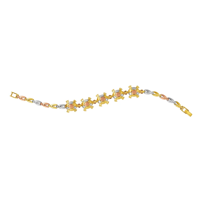 14K Tri Color Gold Turtle Link Bracelet