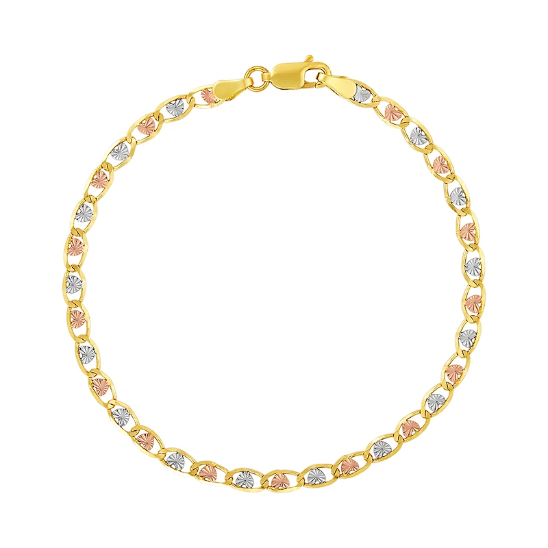 14K Tri Color Gold Heart Link Bracelet