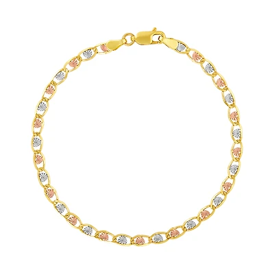 14K Tri Color Gold Heart Link Bracelet