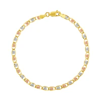 14K Tri Color Gold Heart Link Bracelet