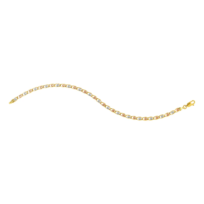 14K Tri Color Gold Heart Link Bracelet