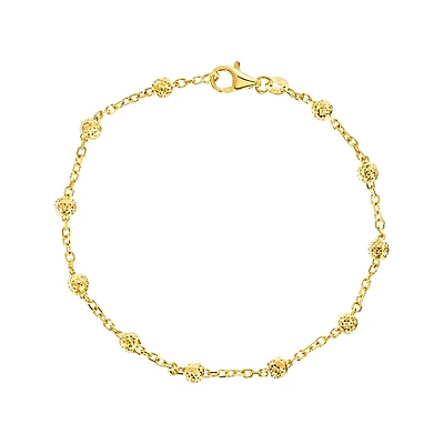 14K Yellow Gold Diamond Cut Bead Cable Bracelet