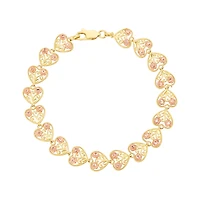 14K Gold Two Tone Hearts and Roses Bracelet
