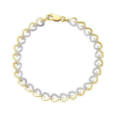 14K Gold Two Tone Yellow Gold Heart Bracelet