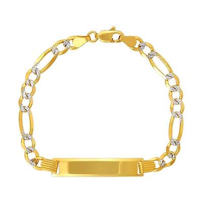 14K Yellow Gold 4.6mm Figaro Pave Baby ID Bracelet