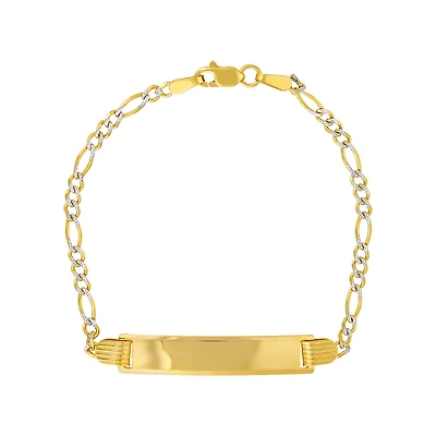 14K Yellow Gold 2.4mm Figaro Pave Baby ID Bracelet