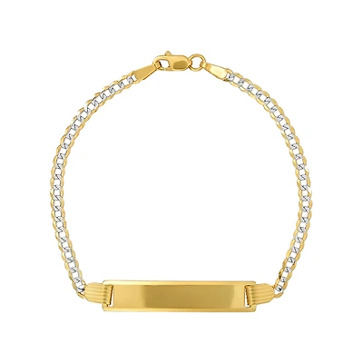 14K Yellow Gold 2.5mm Curb Pave Baby ID Bracelet