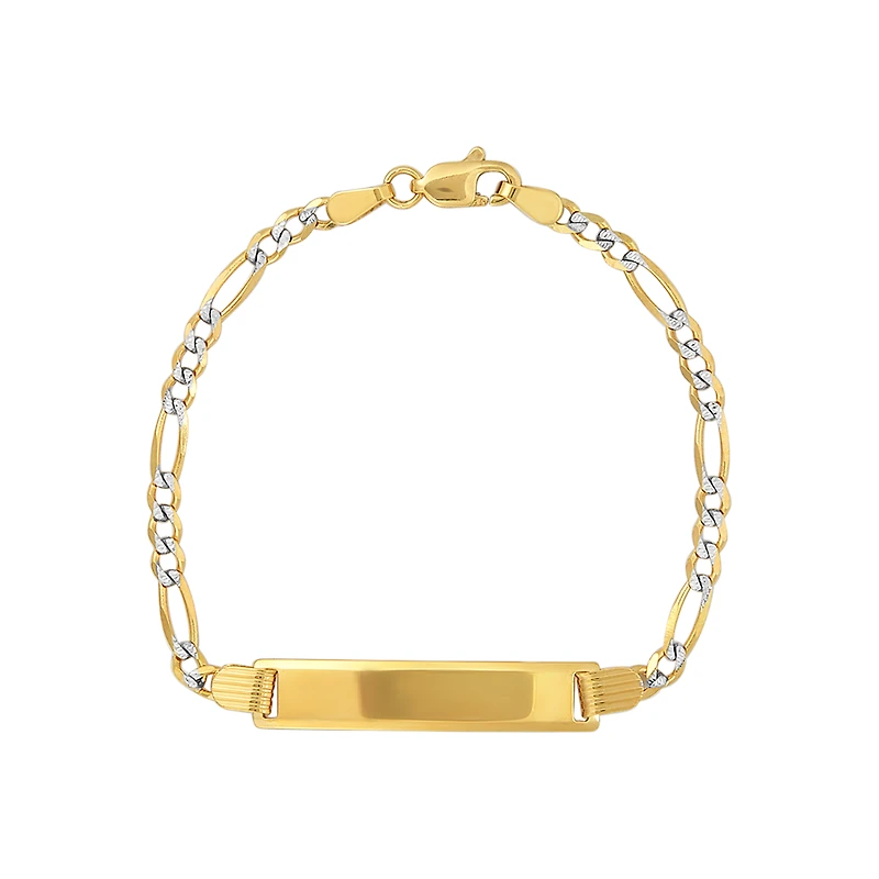 14K Yellow Gold 3mm Figaro Pave Baby ID Bracelet
