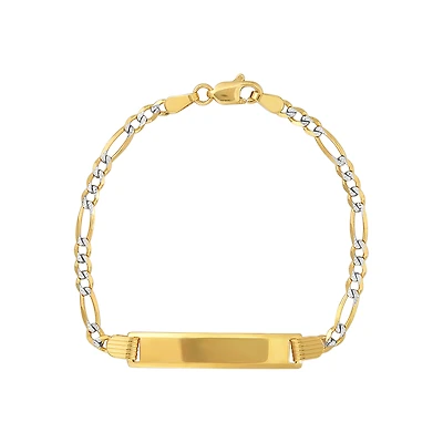 14K Yellow Gold 3mm Figaro Pave Baby ID Bracelet