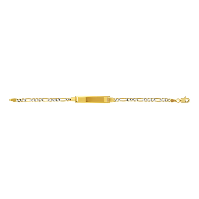 14K Yellow Gold 3mm Figaro Pave Baby ID Bracelet
